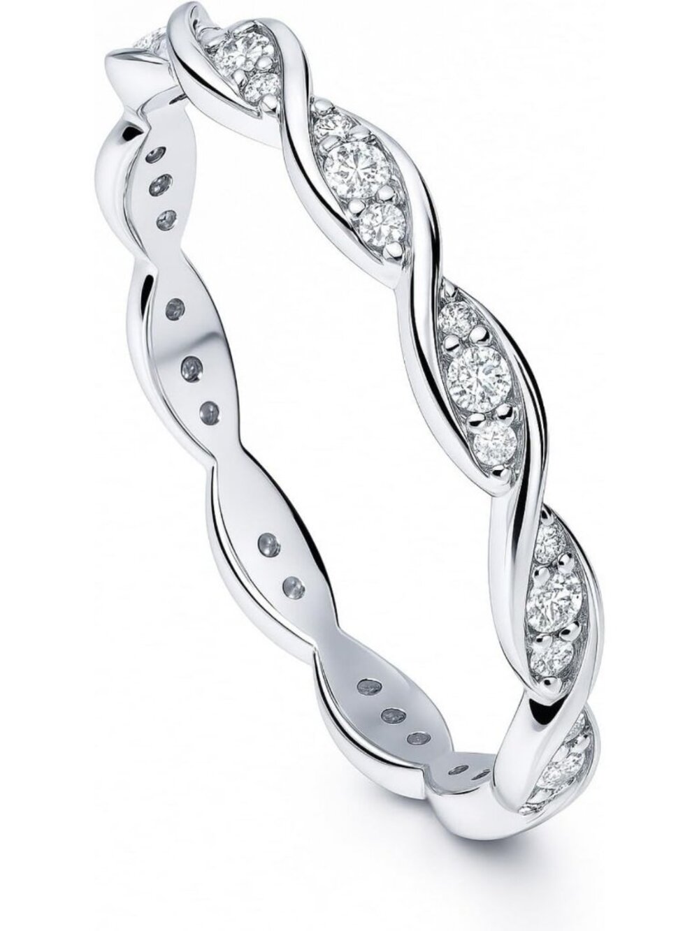 Sterling Silver Stackable Woven Eternity Band Ring for Women, CZ Pave Set